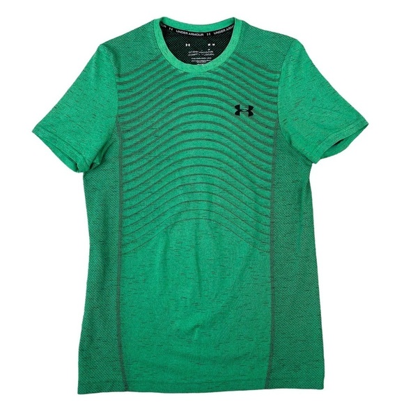 Under Armour Tee Mens Medium Bright Green Seamless Wave Contoured Fitted T Shirt - Picture 1 of 10